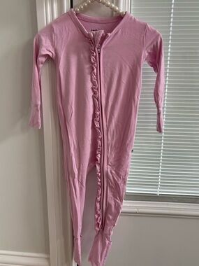 Bamboo Pink Ruffle Front Footed Baby Sleeper